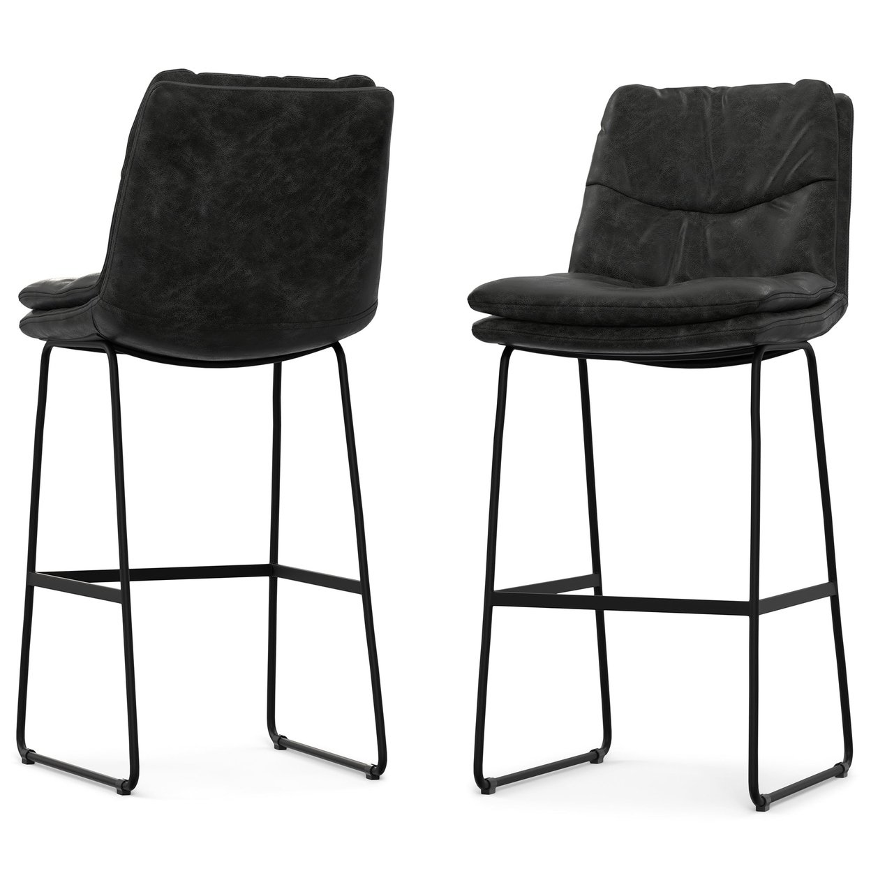 Danika Bar Stools Set Of 2 Distressed Charcoal Grey Vegan Leather Black Metal
