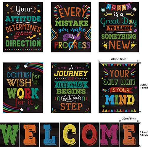 13 Pieces Motivational Posters for Classroom - Laminated Inspirational Posters and Bulletin Board Set with Quotes, Welcome Sign for Teachers, Students, School Counselors, Home, and Office