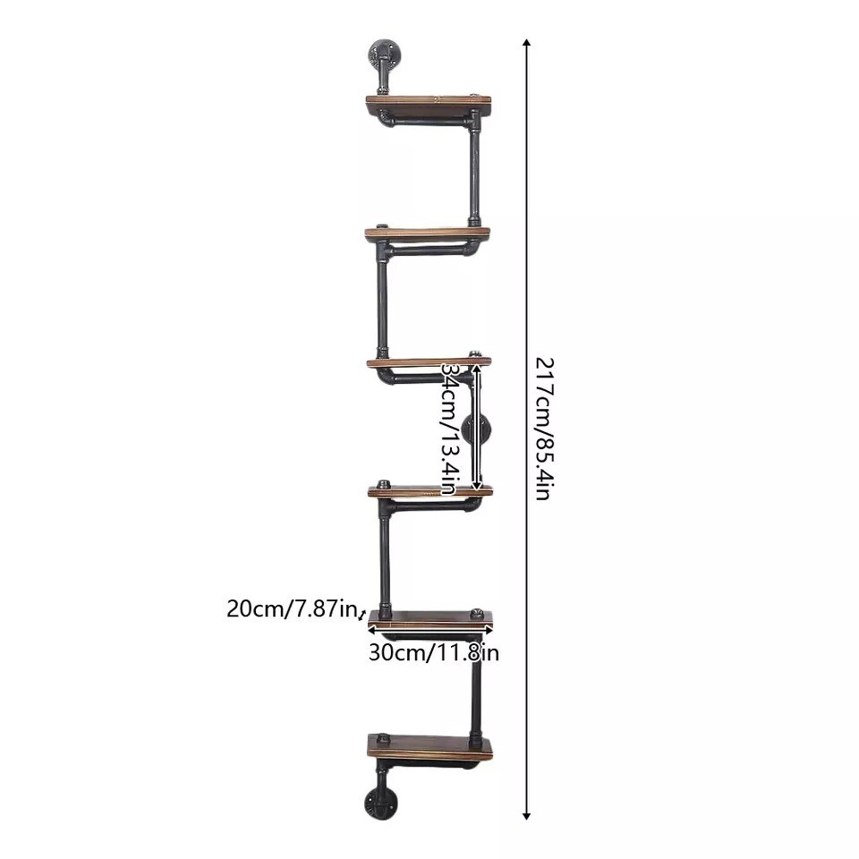 Pipe Shelf Industrial Bracket Rustic Iron Pipe Wall Mount Floating Rack 6 Tiers
