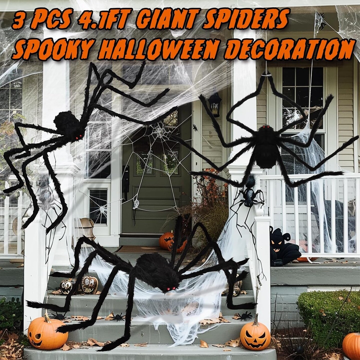 Halloween Giant Spider Decorations Outdoor: 3 PCS Halloween Spider Decorations outside - 50&#x27;&#x27; Large Spiders Realistic Hairy Halloween Decor - Scary Big Spiders Halloween Decorations for Indoor Yard