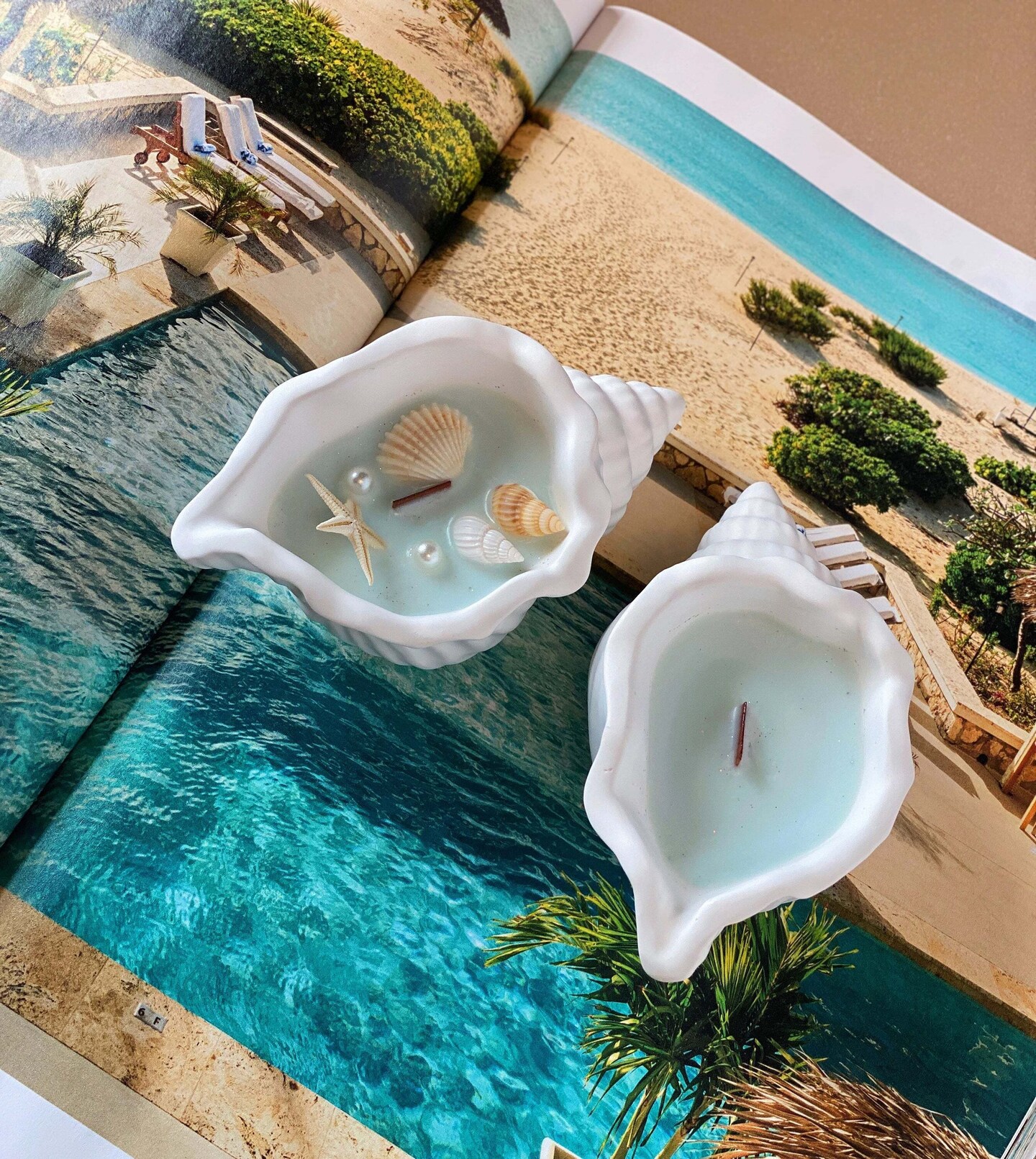 Ocean's Whisper Scented Candle in Jesmonite Shell | MakerPlace by