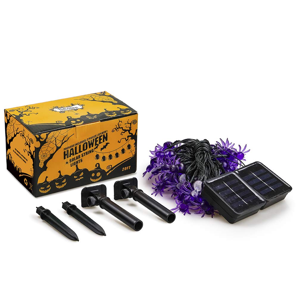 2Pack 30 LED 20ft Purple Spider Lights with 8 Modes Waterproof Fairy Lighting for Halloween Party Decor, House, Garden, Yard Decoration