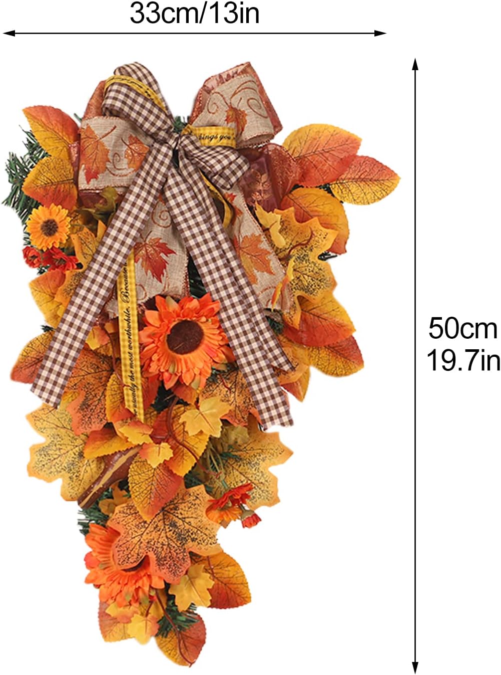 19.7 Inch Autumn Decorative Swag,Artificial Sunflowers Maple Leaves Harvest Wreath for Front Door Thanksgiving Halloween Decorations Home Decor