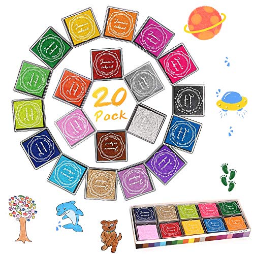 20 Pieces Finger Washable Ink Pads for Kids, Non-Toxic, 20 Color DIY Rainbow Craft Ink Pads for Rubber Stamps, Paper, Wood Fabric, Best Gift for Kids