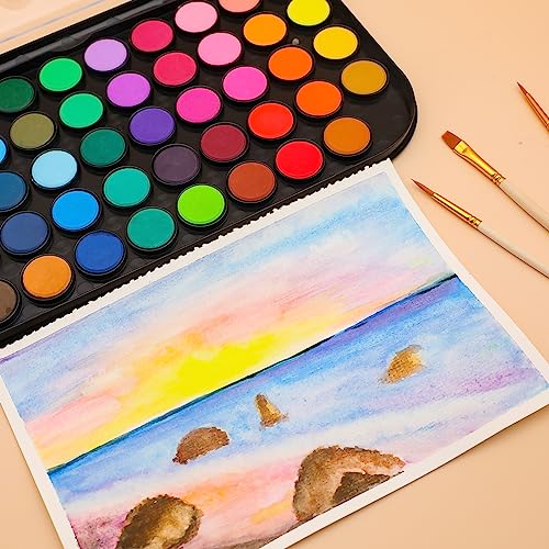 48 Colors Watercolor Paint Set  with 3 Paint Brushes, Water Color Paints Sets, Washable Water Colors