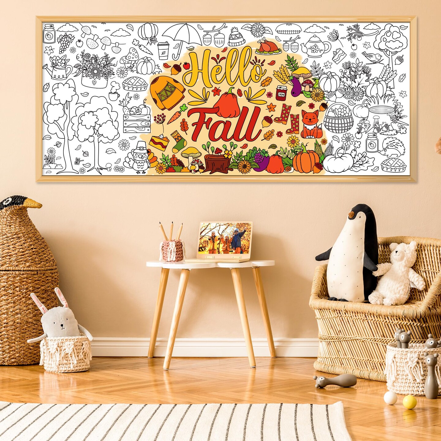 Fall Giant Coloring Poster/Tablecloth - Fall Decorations for Home - 30 x 72 Inches Jumbo Coloring Banner Kids Crafts Activities Decor Party Decorations