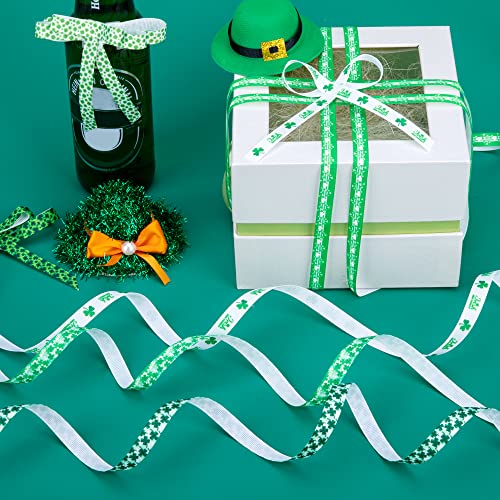 50 Yards Shamrocks Clover Grosgrain Ribbon for St. Patrick's Day Gift Wrapping Wreath DIY Craft and Sewing