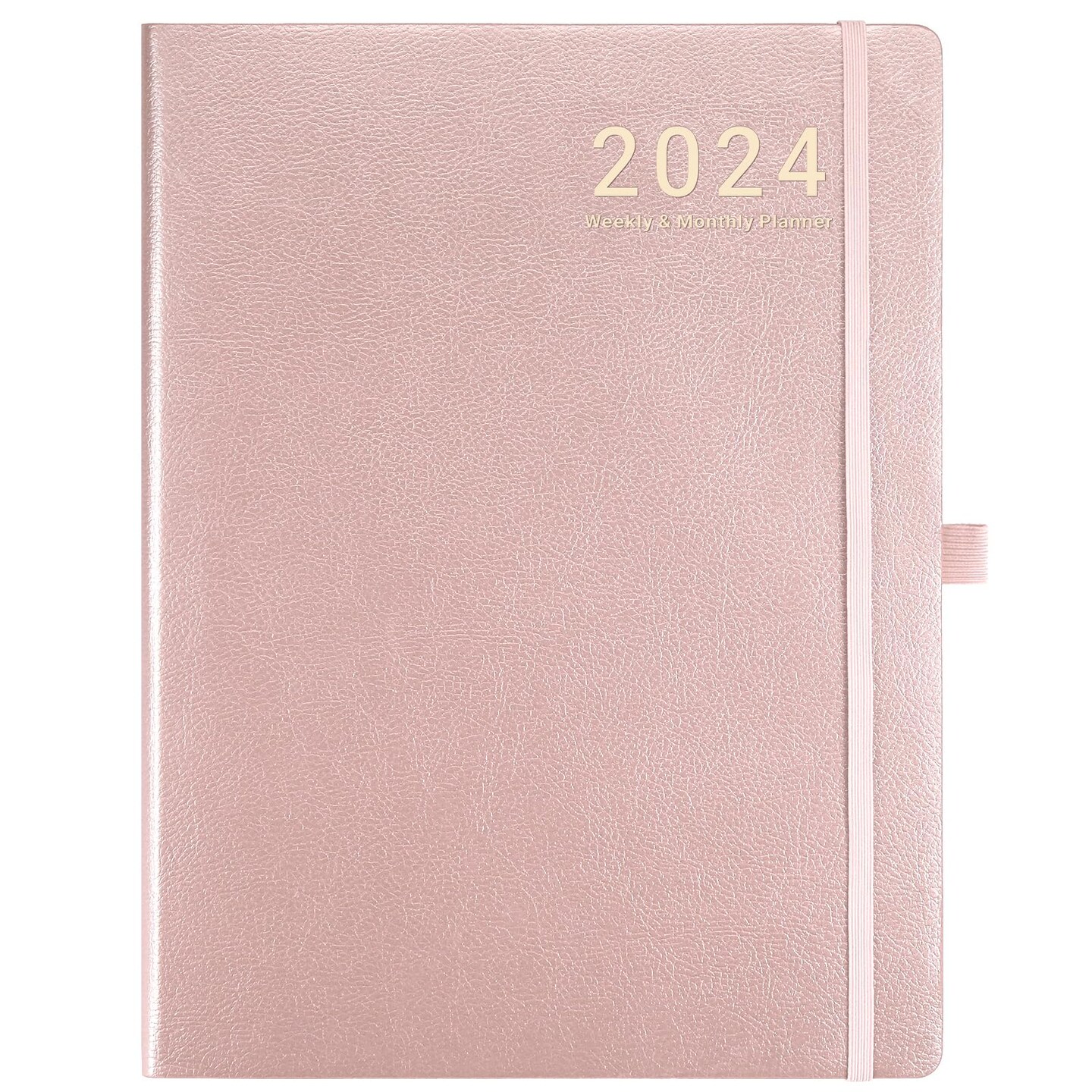 2024 Weekly Monthly Planner, January 2024 - December 2024, 8.5&#x22; x 11&#x22;, Leather Cover Planner 2024 with Thick Paper, Back Pocket with Notes Pages - Rose Gold