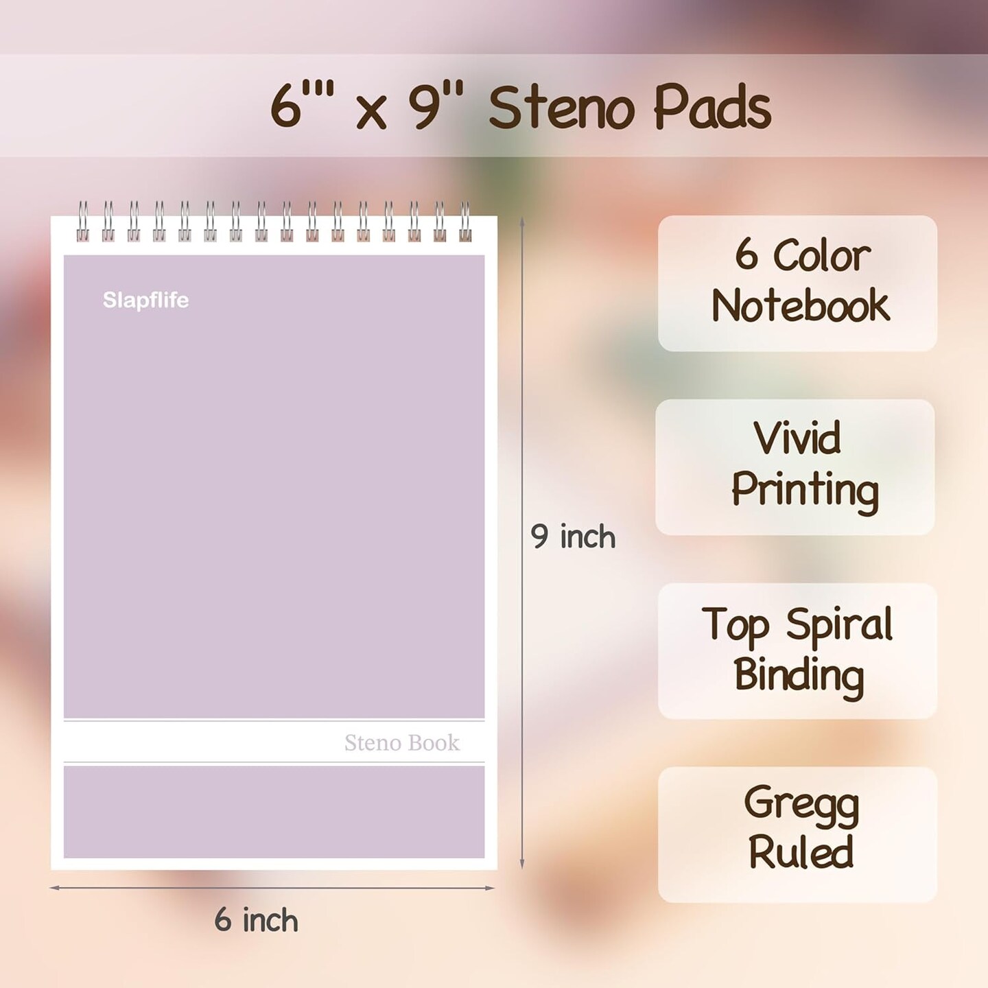 Steno Pads Spiral 6X9 Inches, 6 Pack Top Spiral Steno Pads,Gregg Rule,80 Sheets,Steno Notebooks Top Spiral for School,University,Work,Office