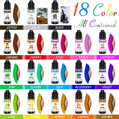 Epoxy Resin Pigment - 18 Colors Epoxy UV Resin Dye Liquid Transparent for UV Resin Coloring, DIY Resin Jewelry Making - Concentrated UV Resin Colorant for Art, Paint, Crafts - 0.35 oz/10ml Each