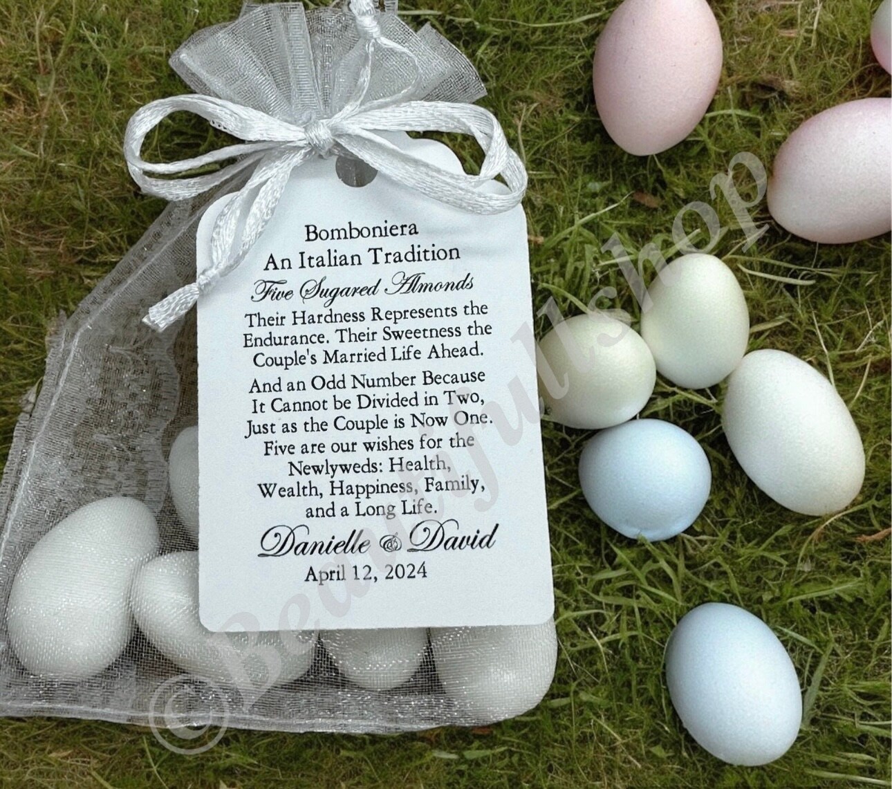 Jordan Almond Favor TAGS, Wedding favor tags, Thank You tags, koufeta tags, Gift tags, Gold Favor Tags, Italian tradition, Bomboniera t product 3