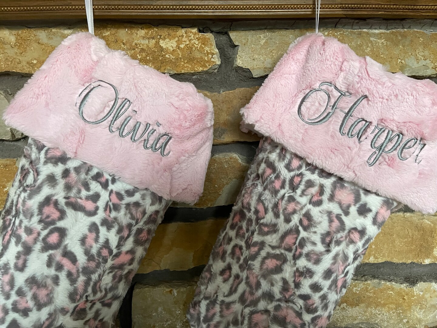 Luxurious Leopard and Pink Fur Stocking - Personalized Christmas Gift product 4