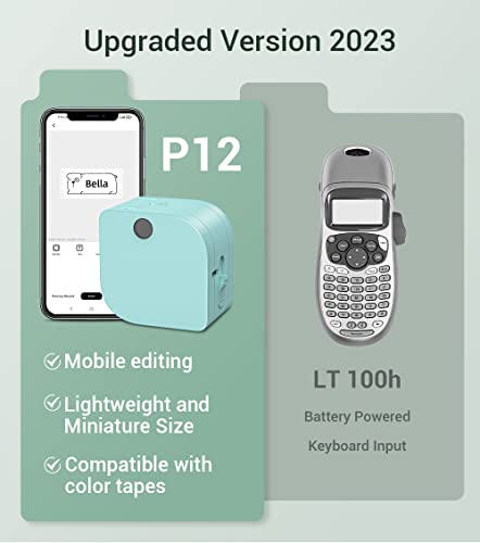 Label Makers Machine with Tape P12, Mini Sticker Maker with Font for Home Office Organization, Portable Bluetooth Label Printer Support Color Printing, with Labels