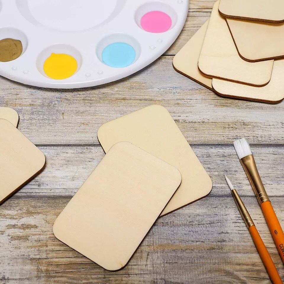 60 Pack Unfinished Wood Cutouts for Crafts, Rectangle Wooden Slices, 2 x 3 In