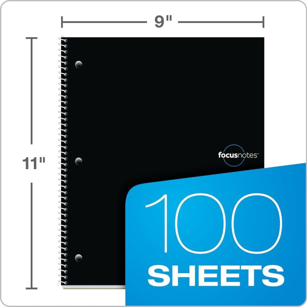 Oxford Focusnotes Note Taking System 1-Subject Notebook, 11 X 9 Inches, White, 100 Sheets (90223) - Black