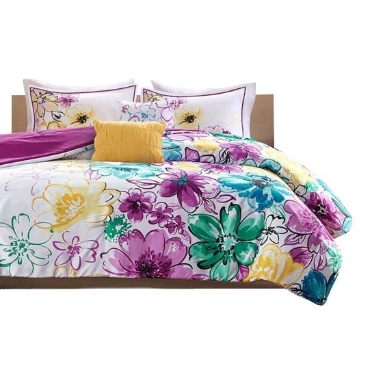 Gracie Mills Floral Print Comforter Set Queen Grace-4919 Premium Bedding Set