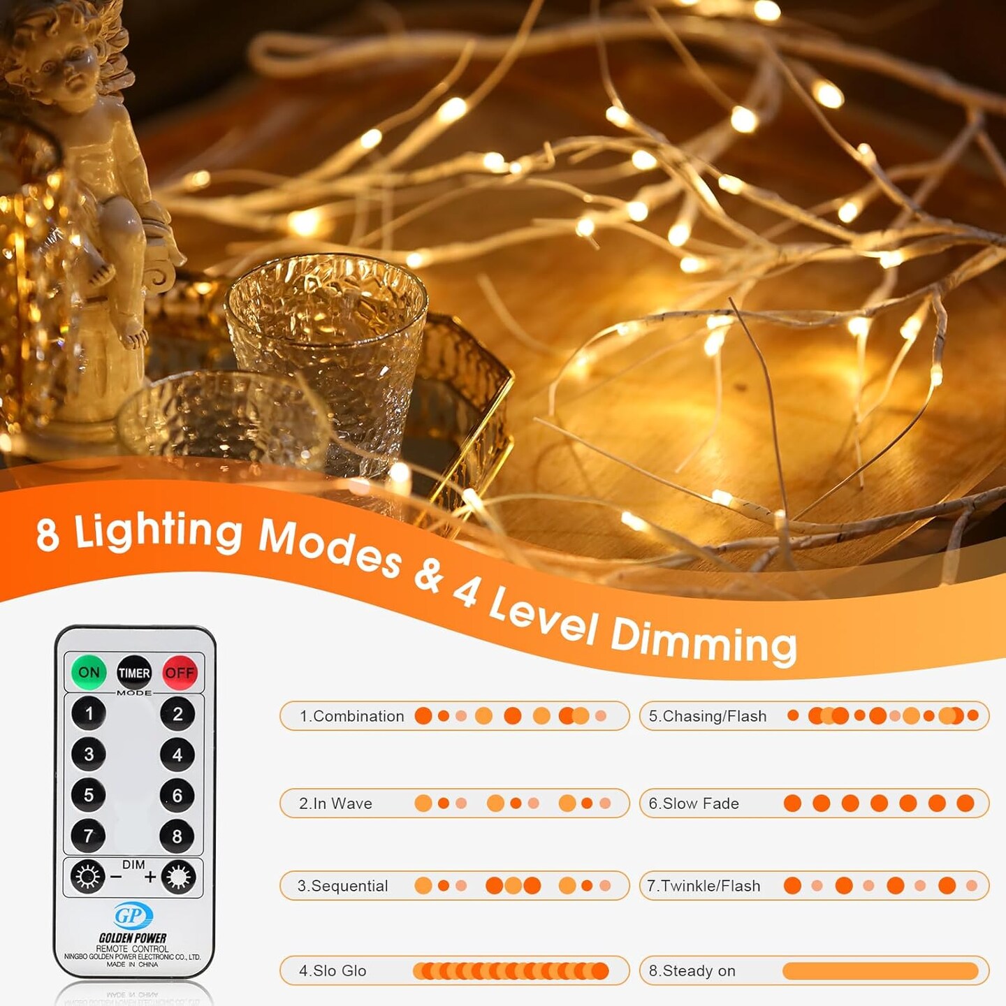 Birch Garland with Lights Remote Control, Pre-lit Twig Vine Lights Plug in for Christmas Fireplace Home Wall Decoration Indoor Outdoor