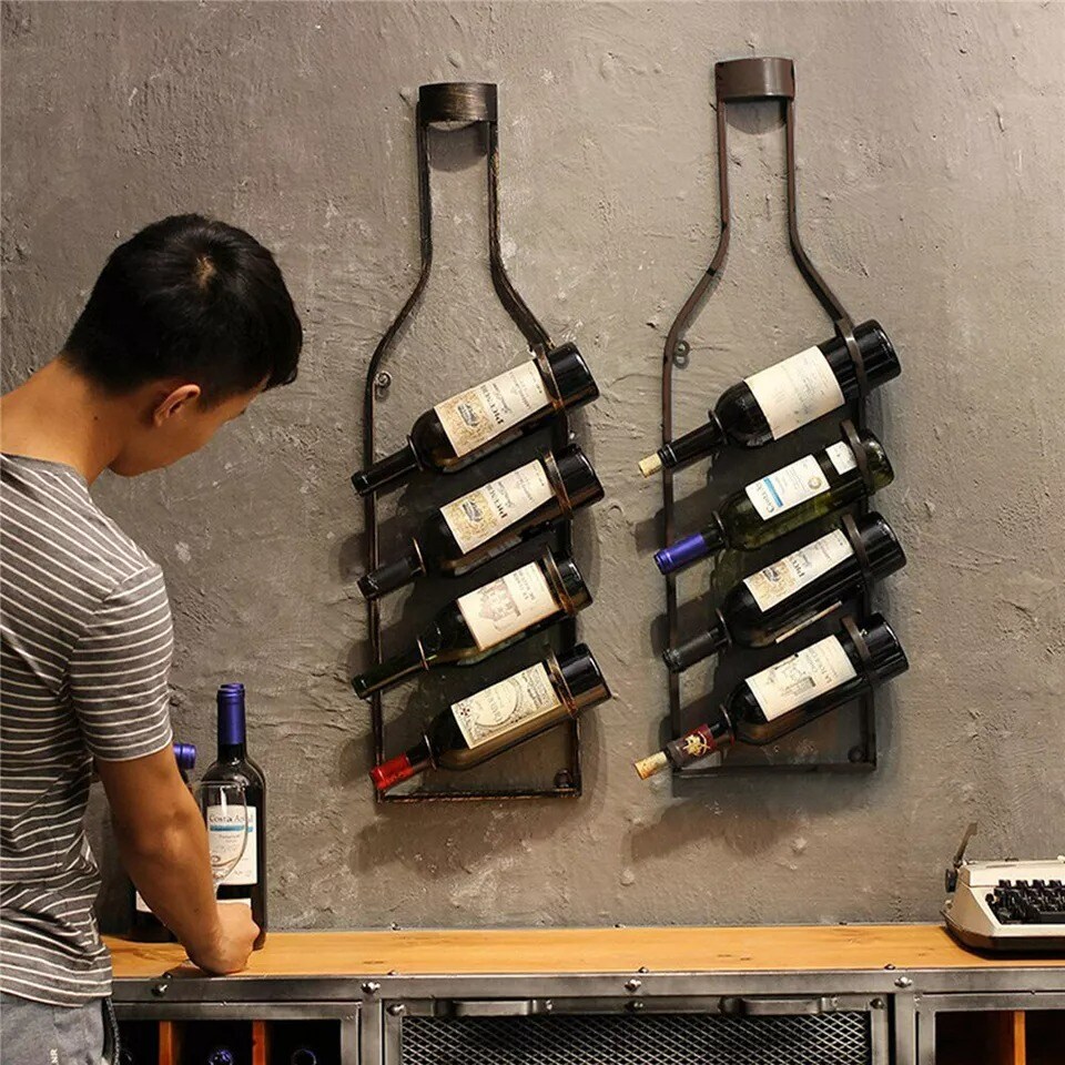 Creative Shaped Wine Bottle Rack for 4Bottle Wall Mounted Wine Storage Holder