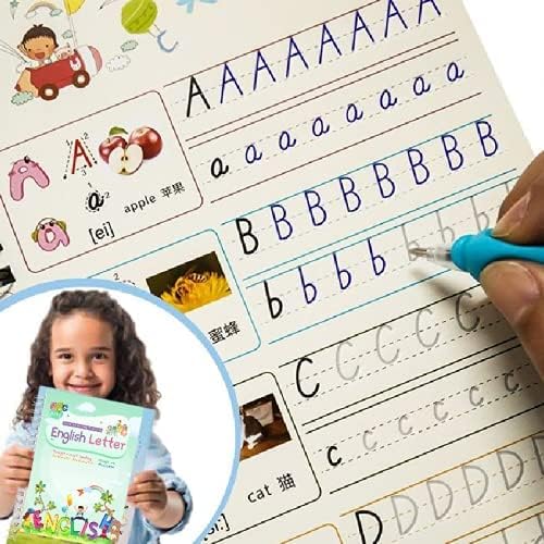 Magic Ink Copybooks for Kids Reusable Handwriting Workbooks for Preschools Grooves Template Design and Handwriting Aid Practice for Kids The Print Writing (4 Books with Pens)