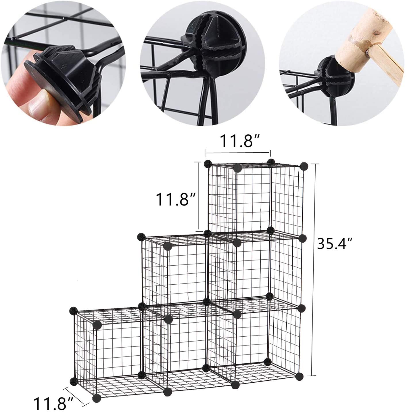 Cube Storage Organizer,6 Cube Closet Organizers and Storage,Wire Metal Grids Bookshelf,Stackable Modular Shelves,Cube Storage Organizer Bins for Home,Office,Kids Room,Black