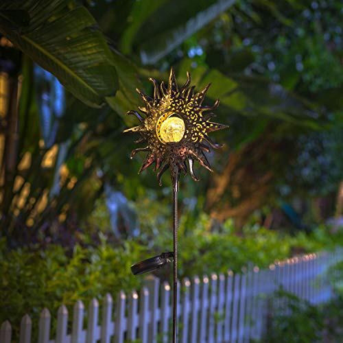 1 Pack Large Sun Solar Lights Garden Outdoor,Crackle Glass Stake Lights,Waterproof LED Lights for Garden,Lawn,Patio Decor, Christmas Gift