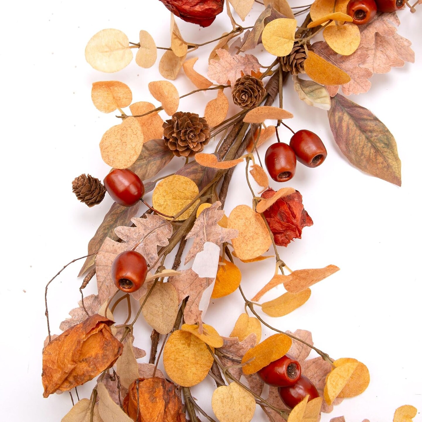 Artificial Harvest Garland with Fall Leaves and Cape Gooseberries for Fall Decorations Wall Window Home Decor