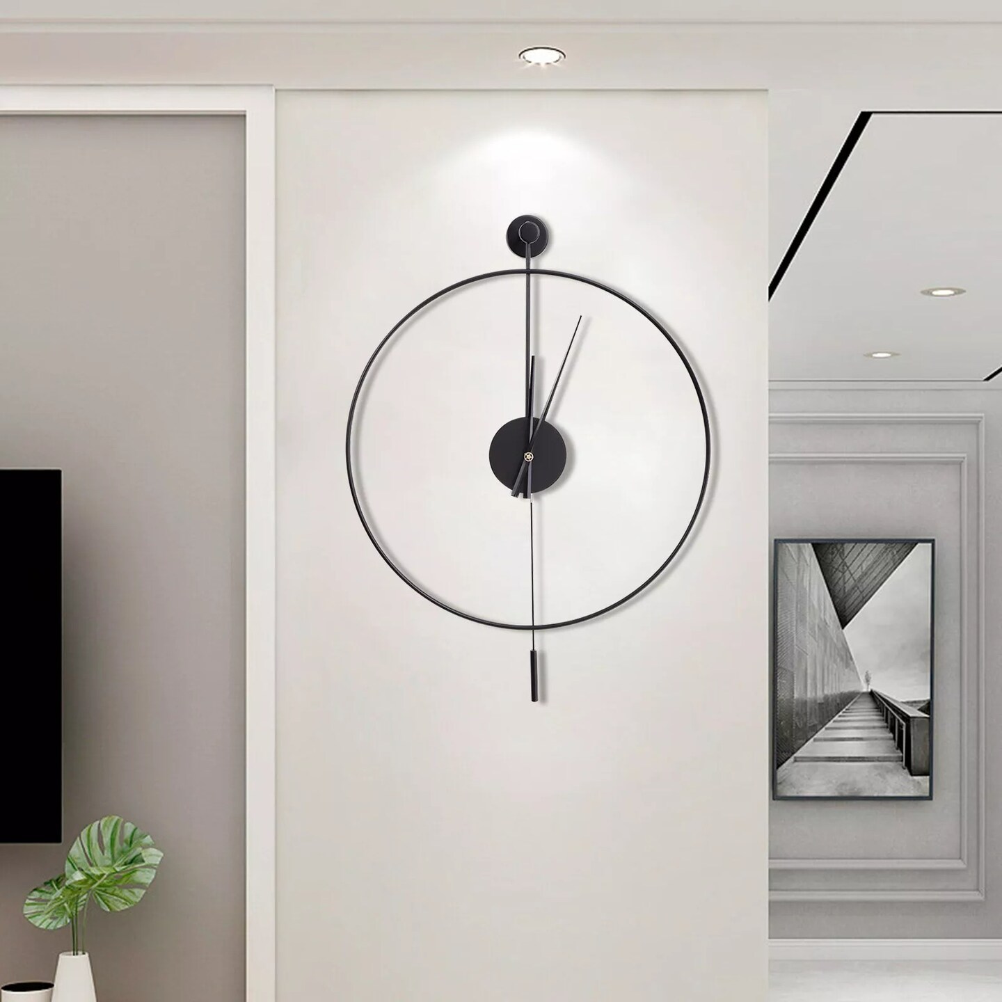 Modern Large Metal Wall Clock Non-Numeric Silent Wall Mount Clock with Pendulum