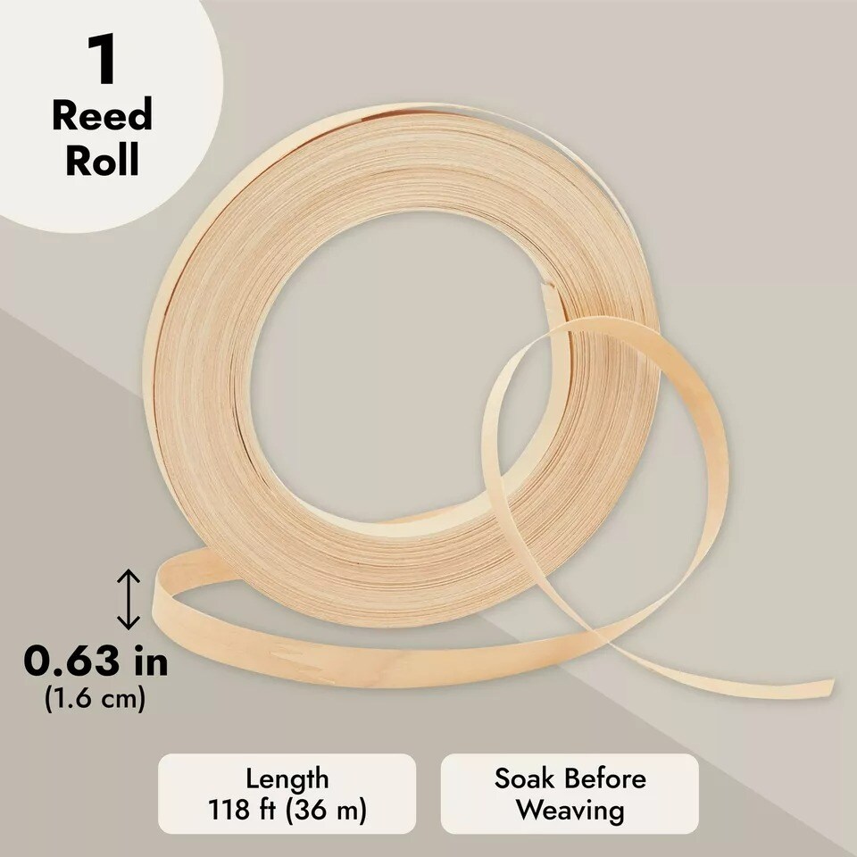 118 Feet Flat Reed Coil, 5/8&#x22; Wide, Wicker Basket Weaving Material for Furniture