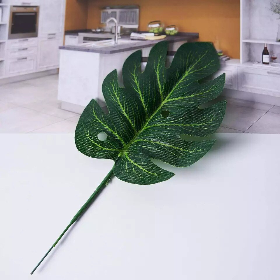 6 Green Monstera ARTIFICIAL LEAVES Tropical Greenery Stem Wedding Party Supplies