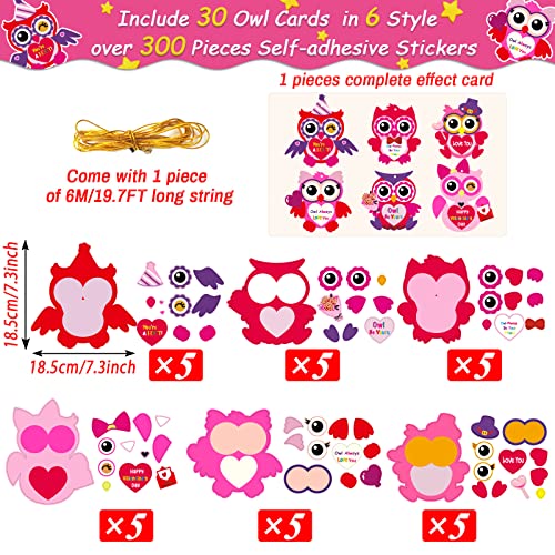 30 Pieces Valentine&#x27;s Day Craft Kits DIY Owl Craft for Kids Valentine&#x27;s Heart Craft Make Your Own Owl Bulk Set for Home Classroom Game Activities