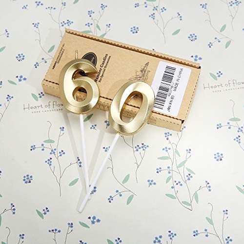 60th Birthday Candles,Gold Number 60 Cake Topper for Birthday Decorations Party Decoration