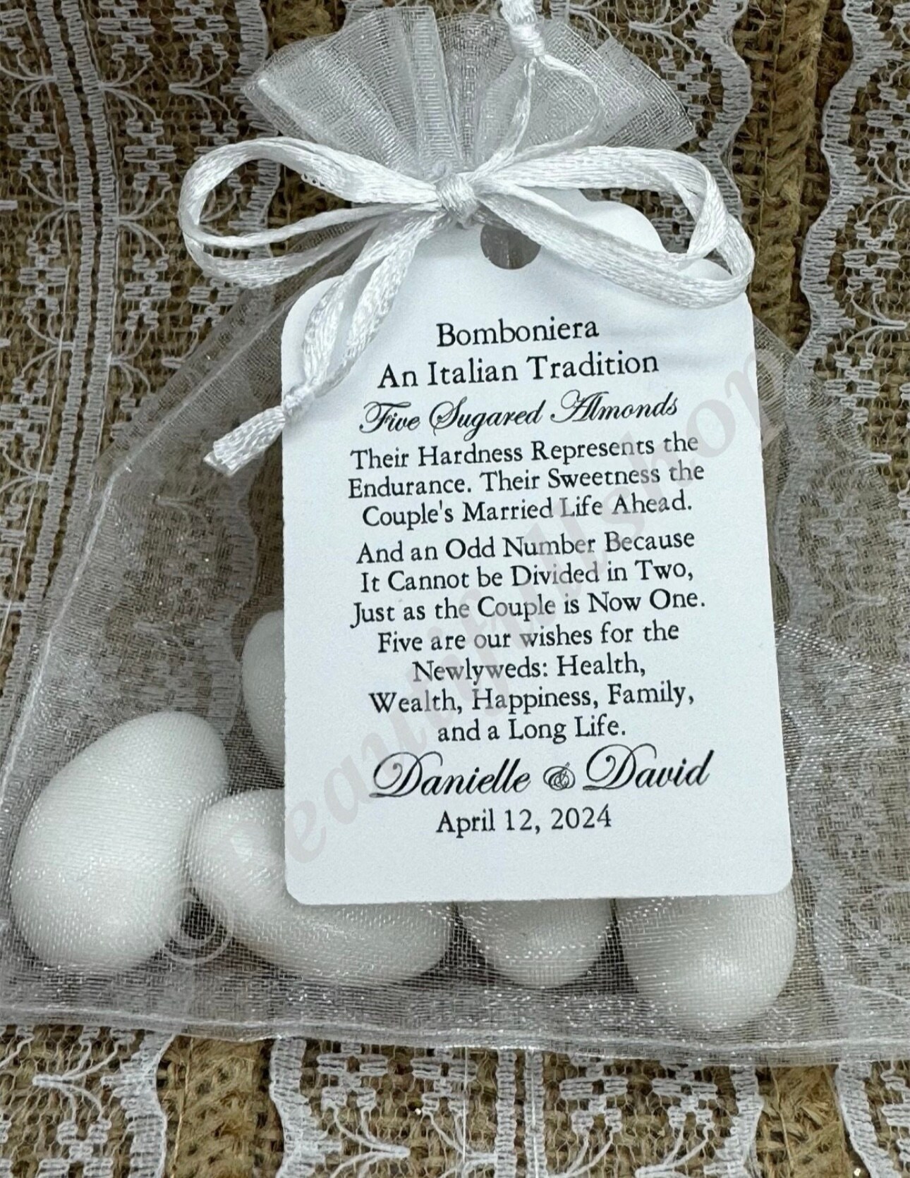Jordan Almond Favor TAGS, Wedding favor tags, Thank You tags, koufeta tags, Gift tags, Gold Favor Tags, Italian tradition, Bomboniera t