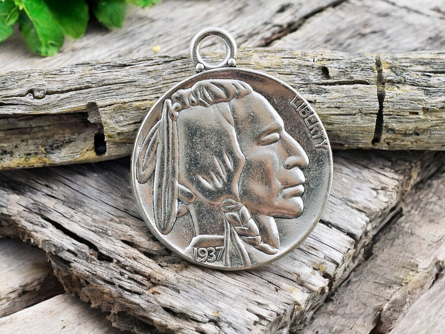 *5* 40x33mm Antique Silver Indian Head Buffalo Coin Pendants