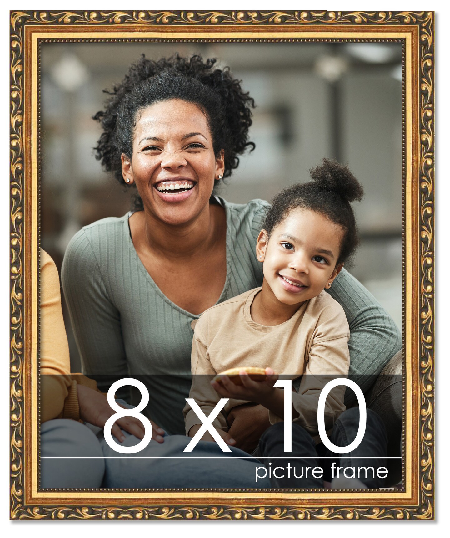 8x10 Solid Wood Antique Picture Frame with UV-Resistant Acrylic &#x26; Acid-Free Backing, Available in 4 Finishes: Bronze, Gold, Silver, and Gold with Black