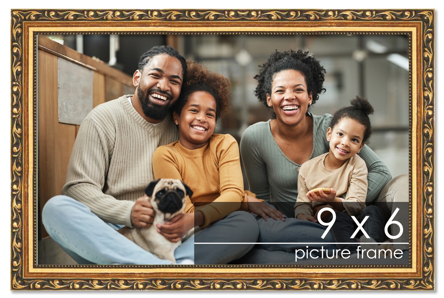 9x6 Solid Wood Antique Picture Frame with UV-Resistant Acrylic &#x26; Acid-Free Backing, Available in 4 Finishes: Bronze, Gold, Silver, and Gold with Black