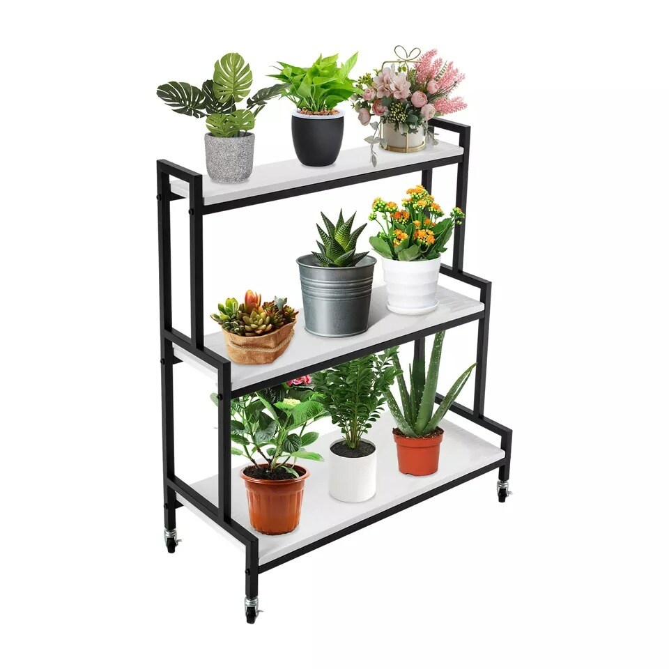 Outdoor Indoor 3 Tiers Rolling Plant Stand Planter Flower Pot Garden rack Shelf