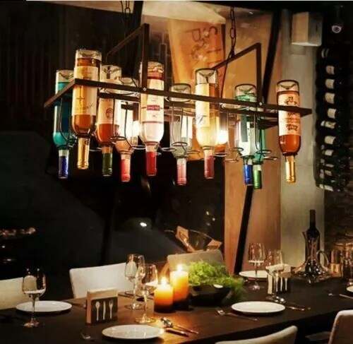 Retro 24 Wine Bottle Pendant lamp Restaurant bar LED Ceiling Lamp Hanging light