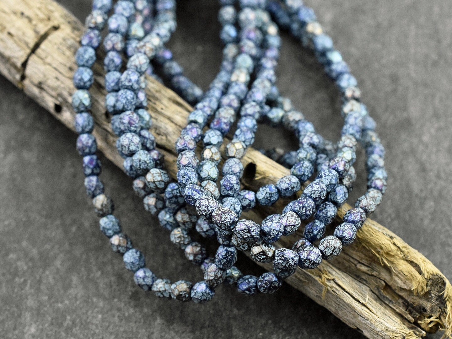*50* 4mm Turquoise Washed Etched Blue Iris Fire Polished Round Beads