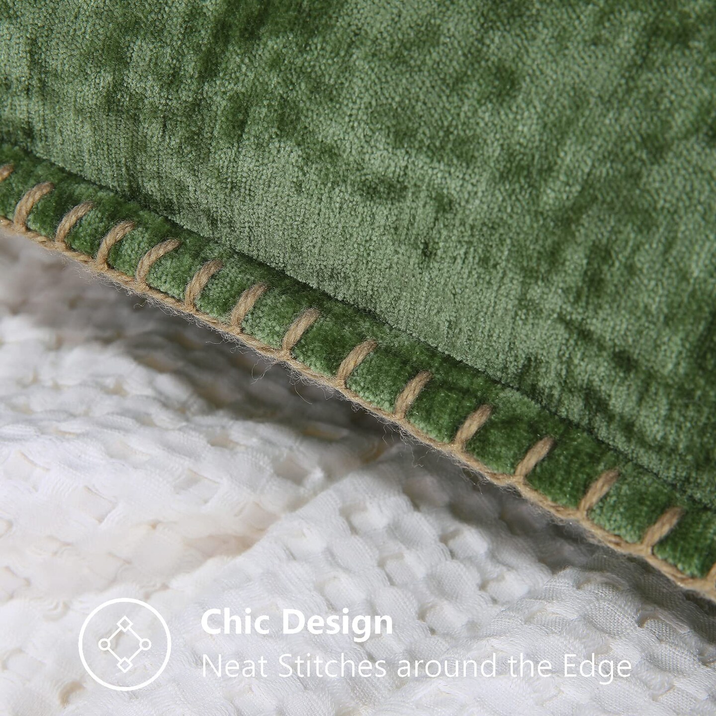 2 Pieces Chenille Soft Throw Pillow Covers 18x18 inc , Spring Farmhouse Velvet Pillow Covers, Decorative Square Pillow Covers with Stitched Edge for Couch Sofa Bed, Forest Elf