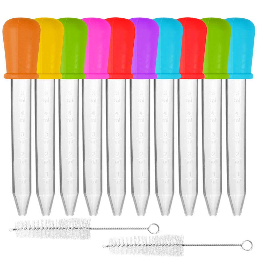 10 Pieces Liquid Droppers &#x26; 2 brushes, AIFUDA Silicone and Plastic Pipettes with Bulb Tip for Candy Mold (7 Colors)