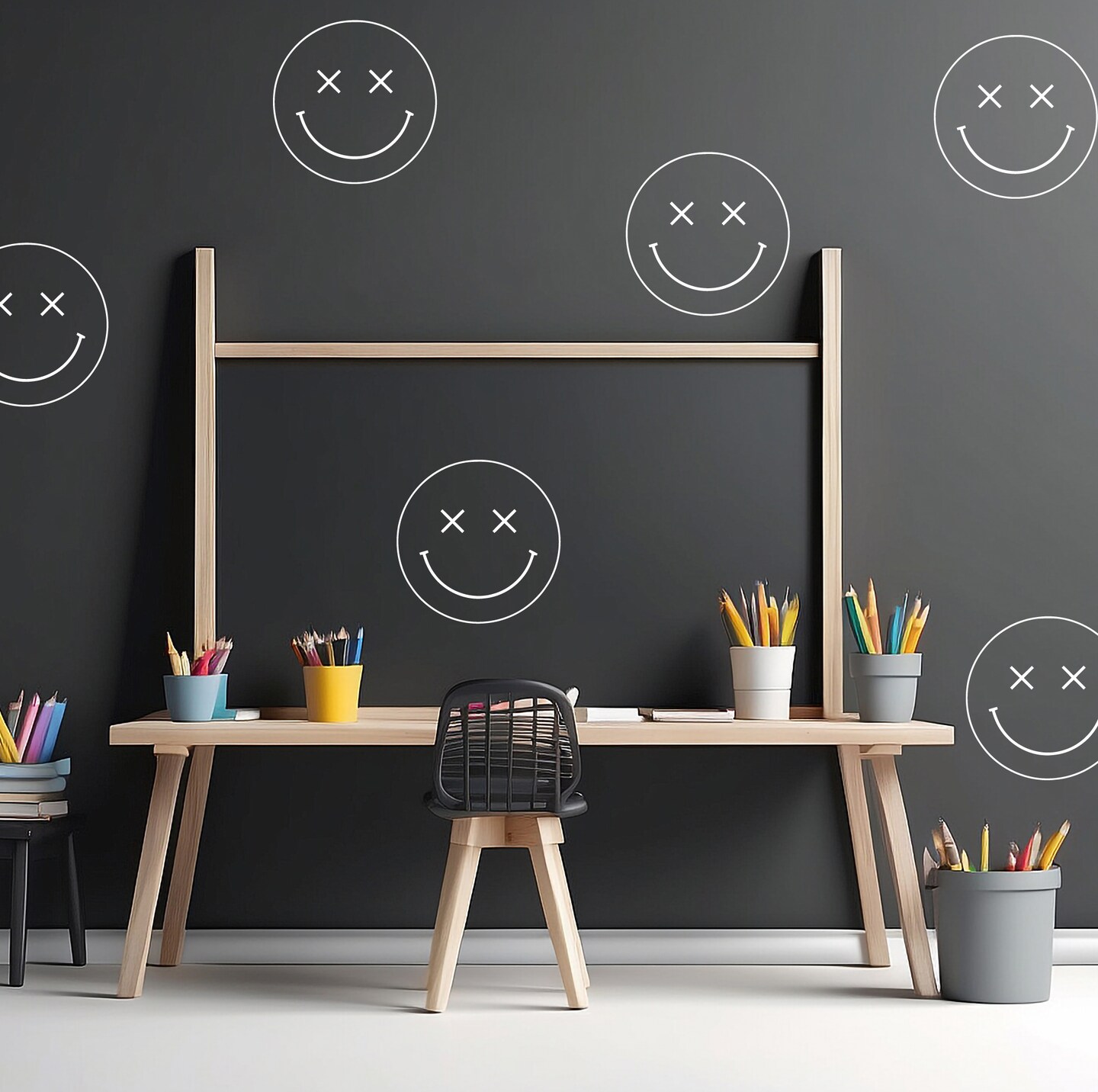 Set of 6 Smiley Face Wall Decals with X-Eyes – Available in 10x10 or 22x22 Inches, Kids Room Decor, Teen Room Decor n085