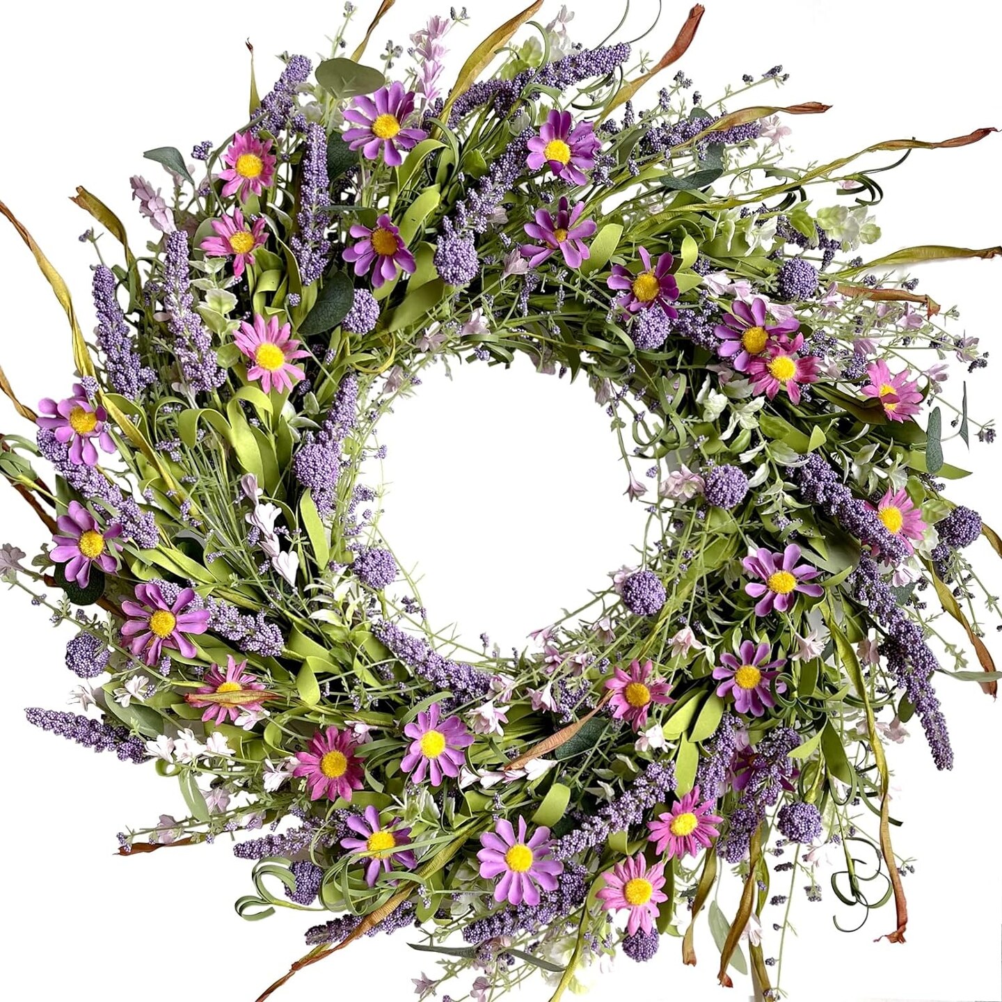 Flower Wreath for Front Door, Mixed Green Leaves and Flower Wreath for Indoor and Outdoor Use, Everyday Flower Wreath for Home Decor