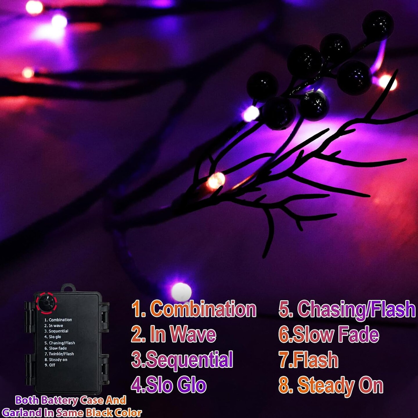 [ Remote Control &#x26; Timer ] Halloween Willow Vine Twig Decorations Branches Garland 6 Ft 54 LED Orange &#x26; Purple Lights 8 Modes Waterproof Battery Operated for Wall Fireplace Indoor Halloween Decor
