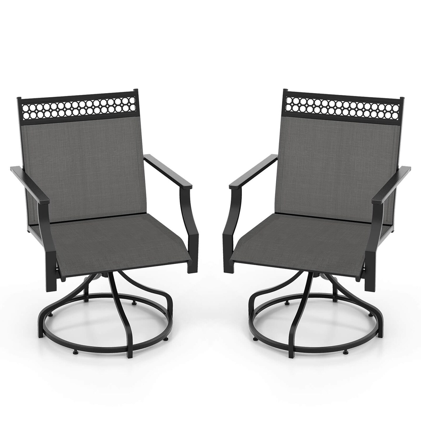 Costway Patio Swivel Dining Chairs Set of 2 with Quick-Drying Fabric and Metal Frame Brown/Gray
