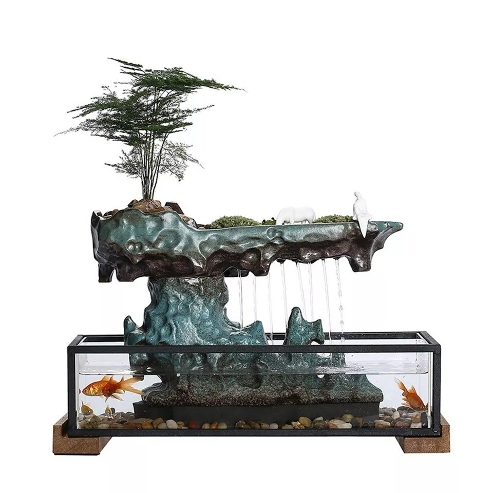 Desktop Fountain Tabletop Water Fountains with Fish Tank Bedroom Decoration