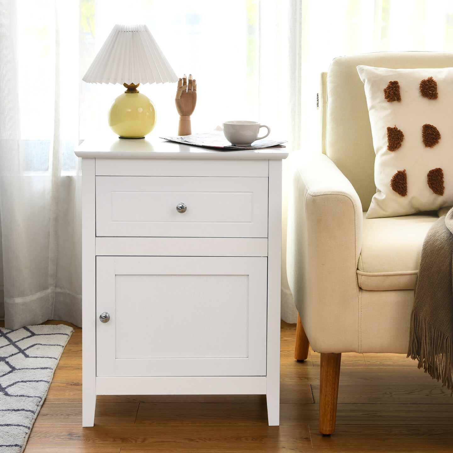 Costway Nightstand with Drawer Accent Side End Table Storage Cabinet White\Natural\Espresso