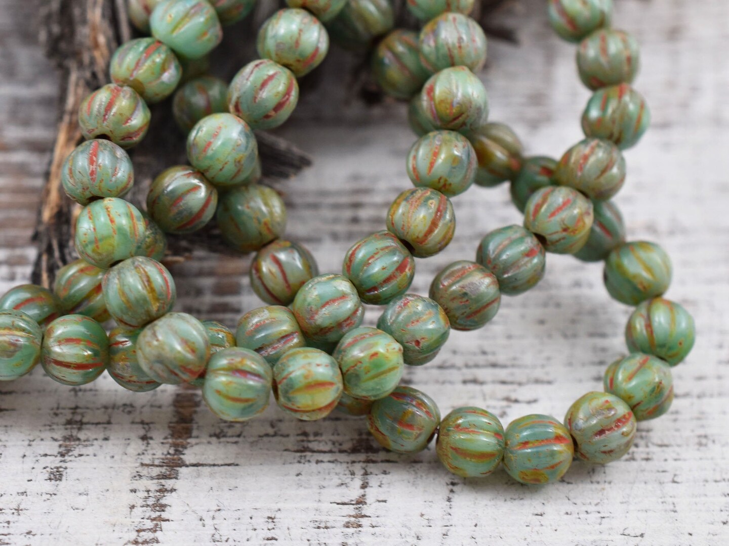 *50* 4mm Sage Green Picasso Round Melon Beads