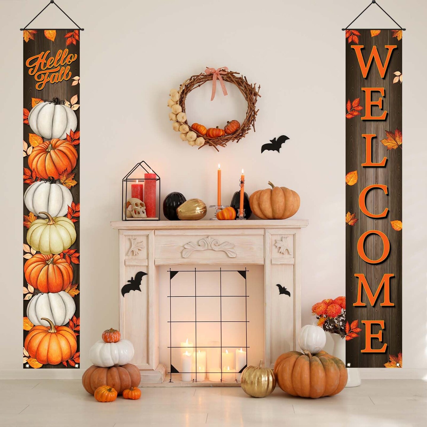 Pumpkin Maple Leaves Leaf Door Fall Decorations Porch Banner Fall Banner Autumn Thanksgiving Decorations Board Wall Hanging Farmhouse Supplies Pumpkin Porch Decorations Outdoor for Home Office Holiday