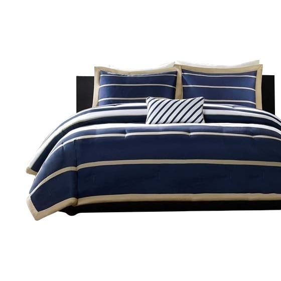 Gracie Mills Eudora Comforter Set Classic Stripes Navy Khaki Twin Full Grace-6048