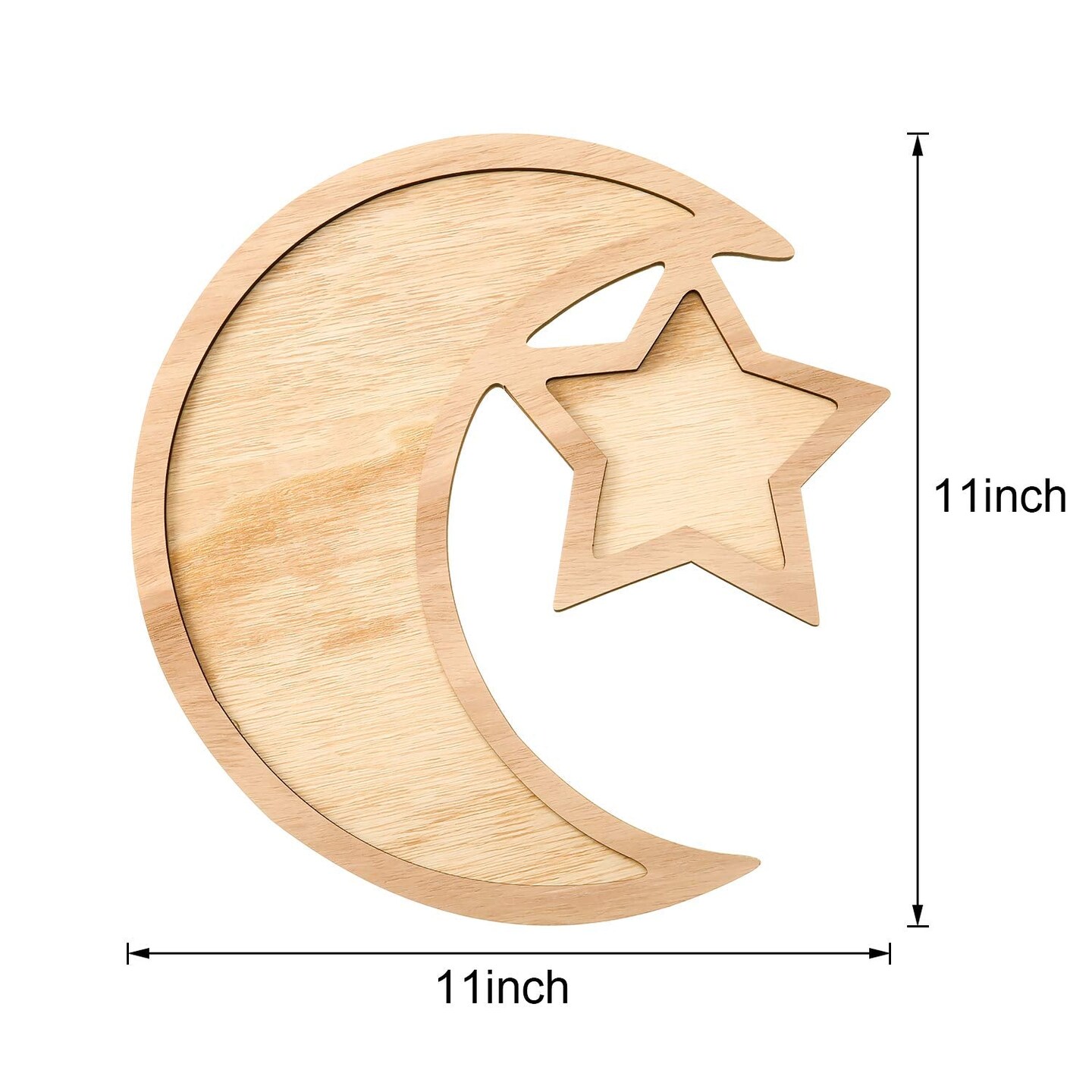 2 Sets Ramadan Wood Tray Moon Wooden Star Tableware Eid Mubarak Party Serving Tableware for Breakfast Dinner Dessert Pastry Display Holder Decoration Ornament